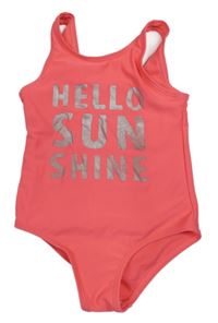 Neonově růžové jednodílné plavky s nápisem Primark 