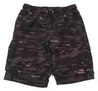 Hnědo-kávové vzorované sportovní kraťasy s nápisem Eddie Bauer