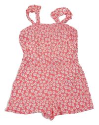 Růžový květovaný mačkaný letní overal s volánky PRIMARK