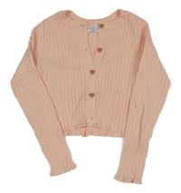 Světlerůžový žebrovaný propínací crop svetr Primark