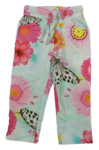 Světlemodré květované teplákové kalhoty s motýlky Pezzo Doro 