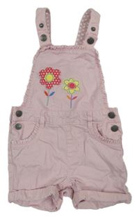 Světlerůžové riflové laclové kraťasy s květy Mothercare
