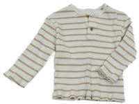 Bílo-hnědé pruhované žebrované triko H&M