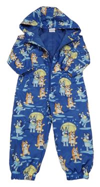 Tmavomodrá šusťáková jarní kombinéza s Bluey a kapucí