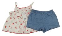 Nové - 2set - Bílý top s třešněmi + riflové kraťasy F&F