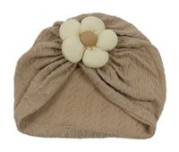 Béžová vzorovaná turbanová čepice s kytičkou 