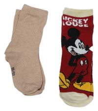 2x - Růžovo-zlaté + červené ponožky s Mickeym vel. 23-26
