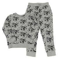 2Set - Šedá melírovaná mikina s dinosaury + tepláky miniclub