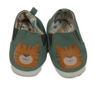 Khaki-bílé textilno/koženkové mokasíny s tygrem Matalan vel. 18