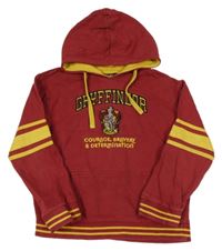 Rezavo-okrová mikina s erbem - Gryffindor - Harry Potter a kapsou a pruhy a kapucí