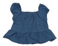 Tmavomodrá mačkaná crop halenka H&M