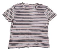 Světlerůžovo-černo-bílé pruhované žebrované crop tričko H&M