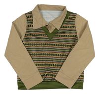 Kostým - Hnědo-khaki vzorované triko s límečkem Amscan