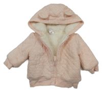 Růžová zateplená propínací mikina s kapucí a oušky Carter's