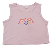 Růžový crop top s delfíny Shein