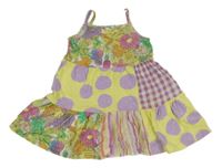 Žluto-fialové pruhovano-puntíkaté patchwork šaty s květy Next