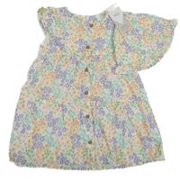 Nové - 2set - Bílé plátěné květované propínací šaty + klobouk M&S