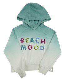 Tyrkysovo-bílá ombré mikina s nápisem s kamínky a kapucí M&S