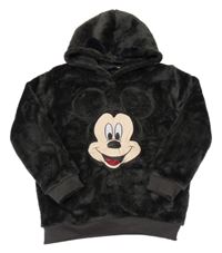 Antracitová chlupatá mikina s Mickeym a kapucí 