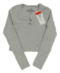 Nové -Šedé žebrované crop triko s knoflíčky M&S