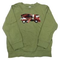 Khaki mikina s autem z flitrů Topolino