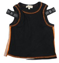 Černo-oranžový žebrovaný crop top s nápisy a pruhy RIVER ISLAND