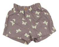 Fialové plátěné kraťasy s motýly H&M