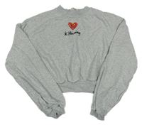 Šedá melírovaná crop mikina se srdíčkem - Keith Haring H&M