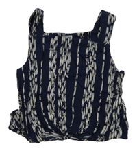 Tmavomodro-béžový pruhovaný lehký crop top Tu