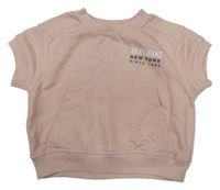Světlerůžová tepláková vesta s nápisem DKNY