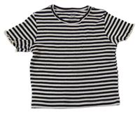 Černo-smetanové pruhované žebrované tričko H&M