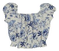 Bílo-modrá květovaná crop halenka Primark 