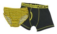 2Set - Žluto/modro/tmavomodré pruhované slipy PRIMARK, tmavošedo/žluté trenýrky s nápisy 