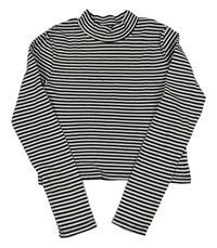 Černo-bílé pruhované žebrované crop triko se stojáčkem H&M