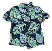 Tmavomodro-zelená košile s listy Primark