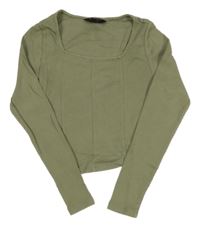 Khaki žebrované crop triko New Look