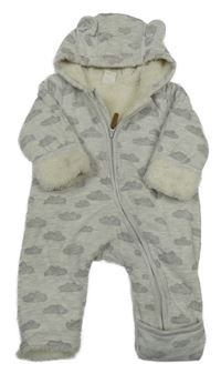 Světlešedá melírovaná zateplená kombinéza s obláčky a kapucí s oušky H&M