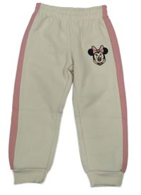 Béžovo-růžové žebrované tepláky s Minnie