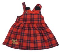 Červeno-černé kostkované šaty s mašlí a nápisy - Minnie Disney
