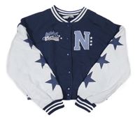 Tmavomodro-bílá baseballová crop mikina s písmenem a nápisem H&M