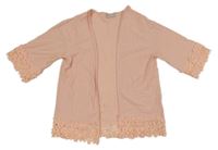 Světlerůžový melírovaný cardigan s krajkou s květy Matalan