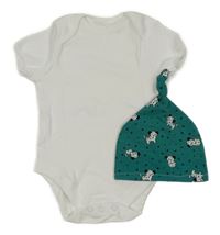2set - Bílé body + zelená čepice s pejsky F&F
