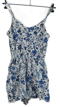 Dámský bílo-modrý kytičkovaný letní overal H&M vel. 32