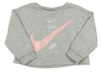 Šedá melírovaná crop oversize mikina s logem Nike