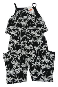 Nové - Černý kalhotový letní overal s palmami H&M