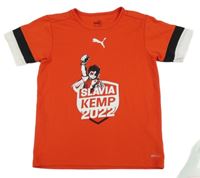 Červené sportovní funkční fotbalové tričko s potiskem a logem Puma