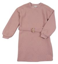 Růžové vzorované teplákové šaty s páskem River Island