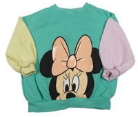 Zeleno-růžovo-fialová mikina s Minnie Disney