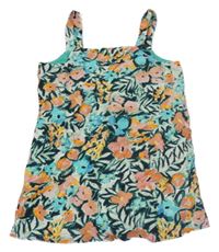 Zeleno-modro-růžový květovaný kraťasový overal s listy Primark