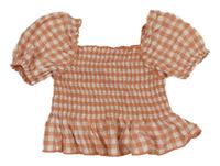 Starorůžovo-bílé kostkované crop tričko